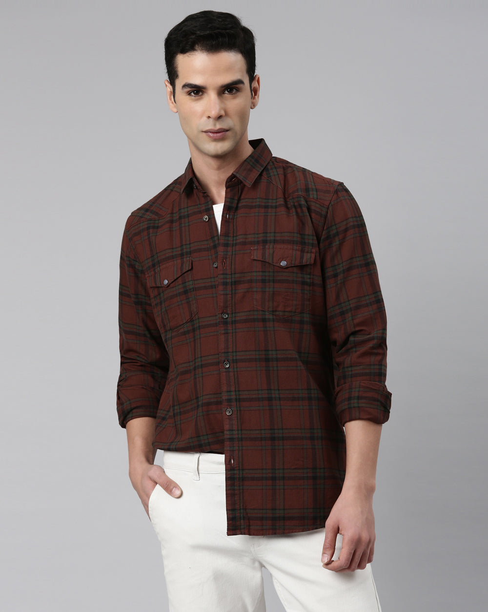 Maroon plaid shirt mens best sale