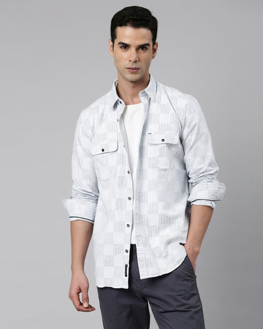 Light Grey Checkered Denim Shirt