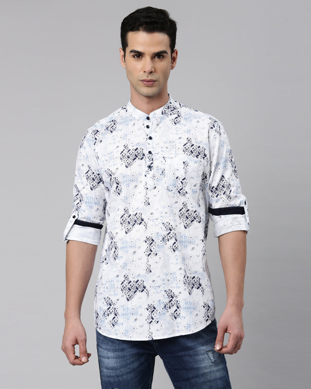 Abstract Print Kurta White