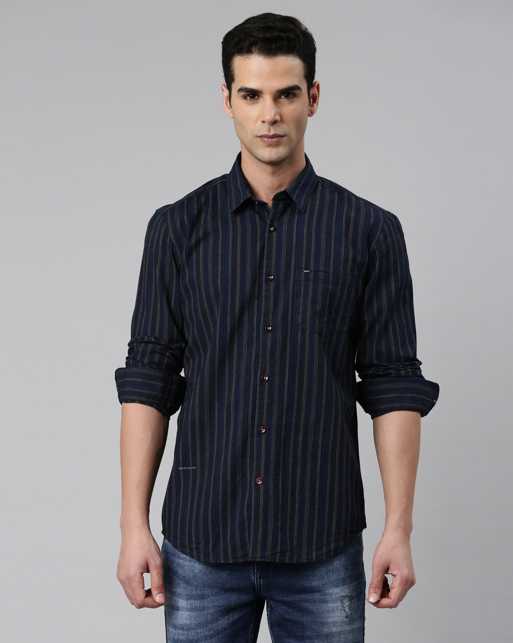 Men's Indigo Beige Striped Shirt