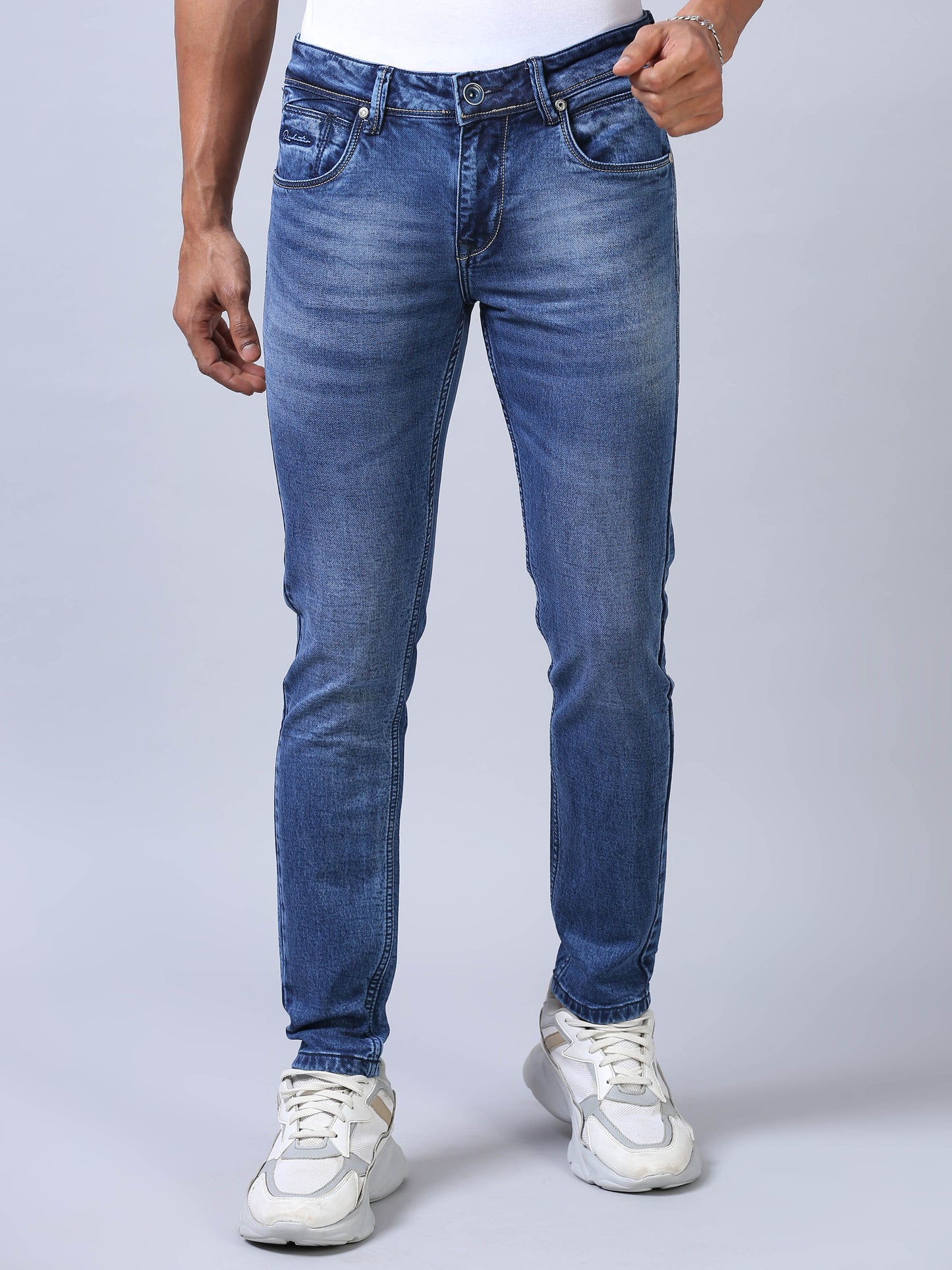 Stonewash Blue Ankle Fit Jeans for Men 