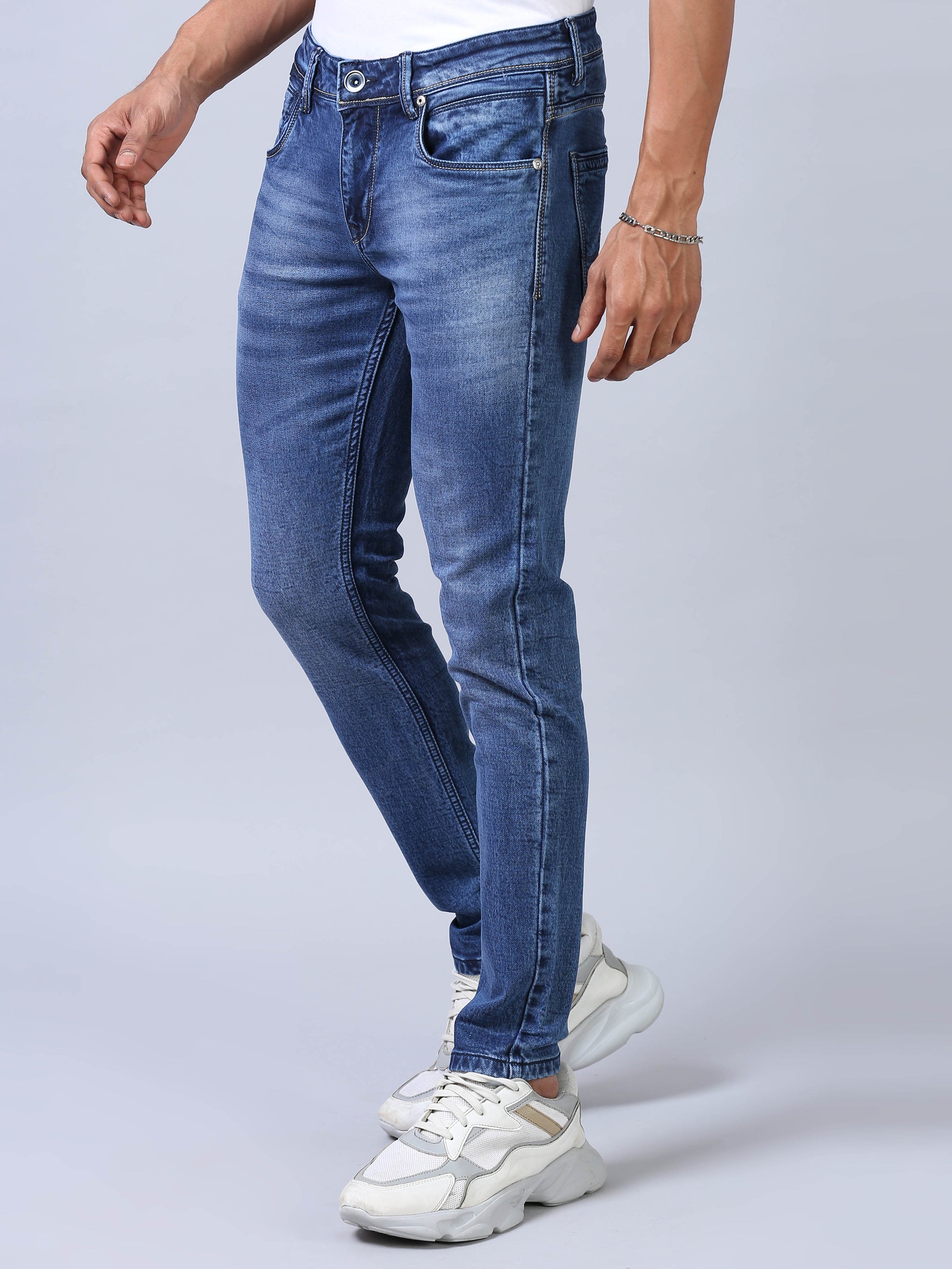 Stonewash Blue Ankle Fit Jeans for Men 
