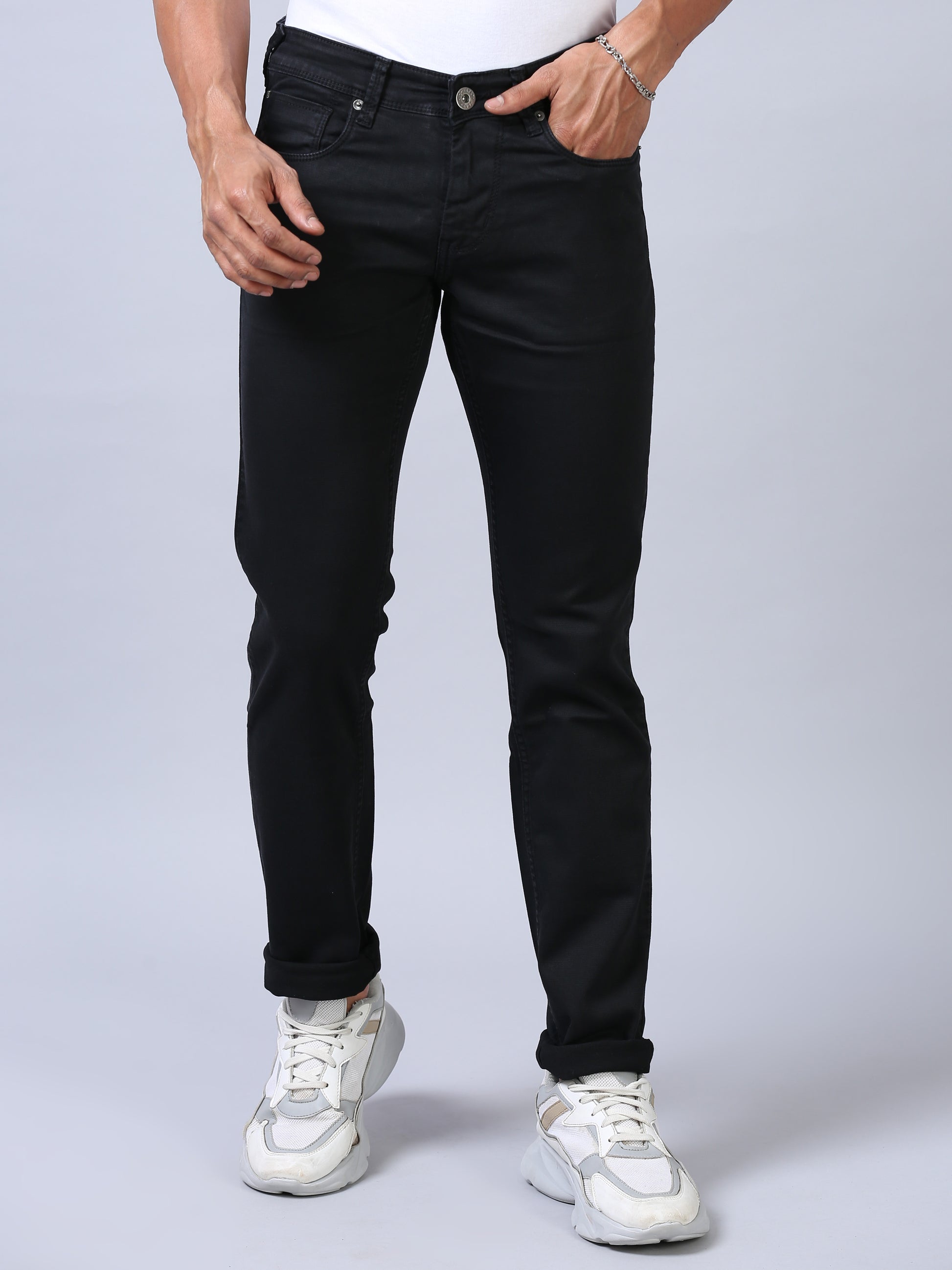 Onyx Black Distressed Denim Jeans for Men