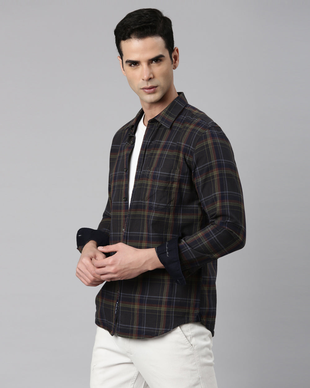 Sway Olive Checkered Shirt for Men 