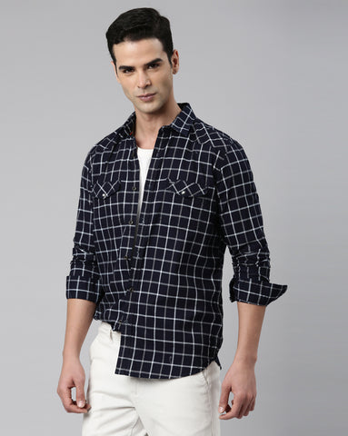 Swing Dark Blue Checkered Shirt