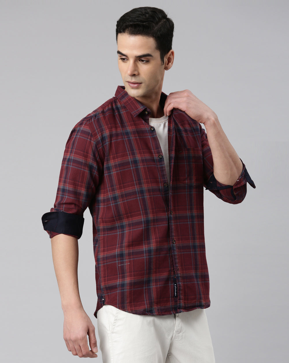 Sway Maroon Checkered Shirt for Men 
