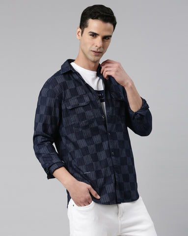 Indigo Double Pocket Checkered Shirt