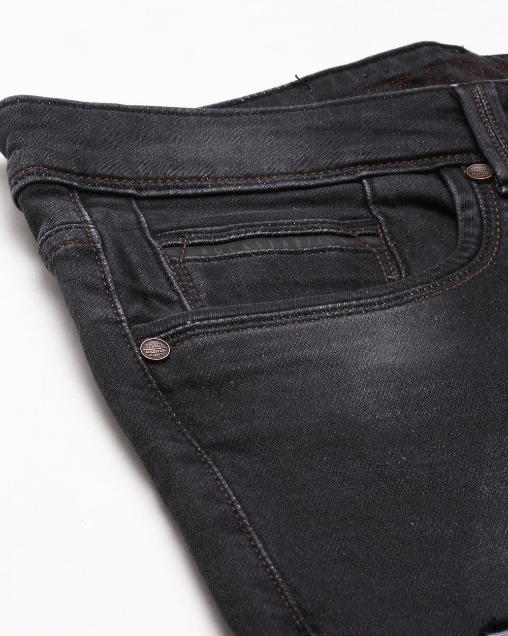 Destressed Black Denim Jeans For Men 