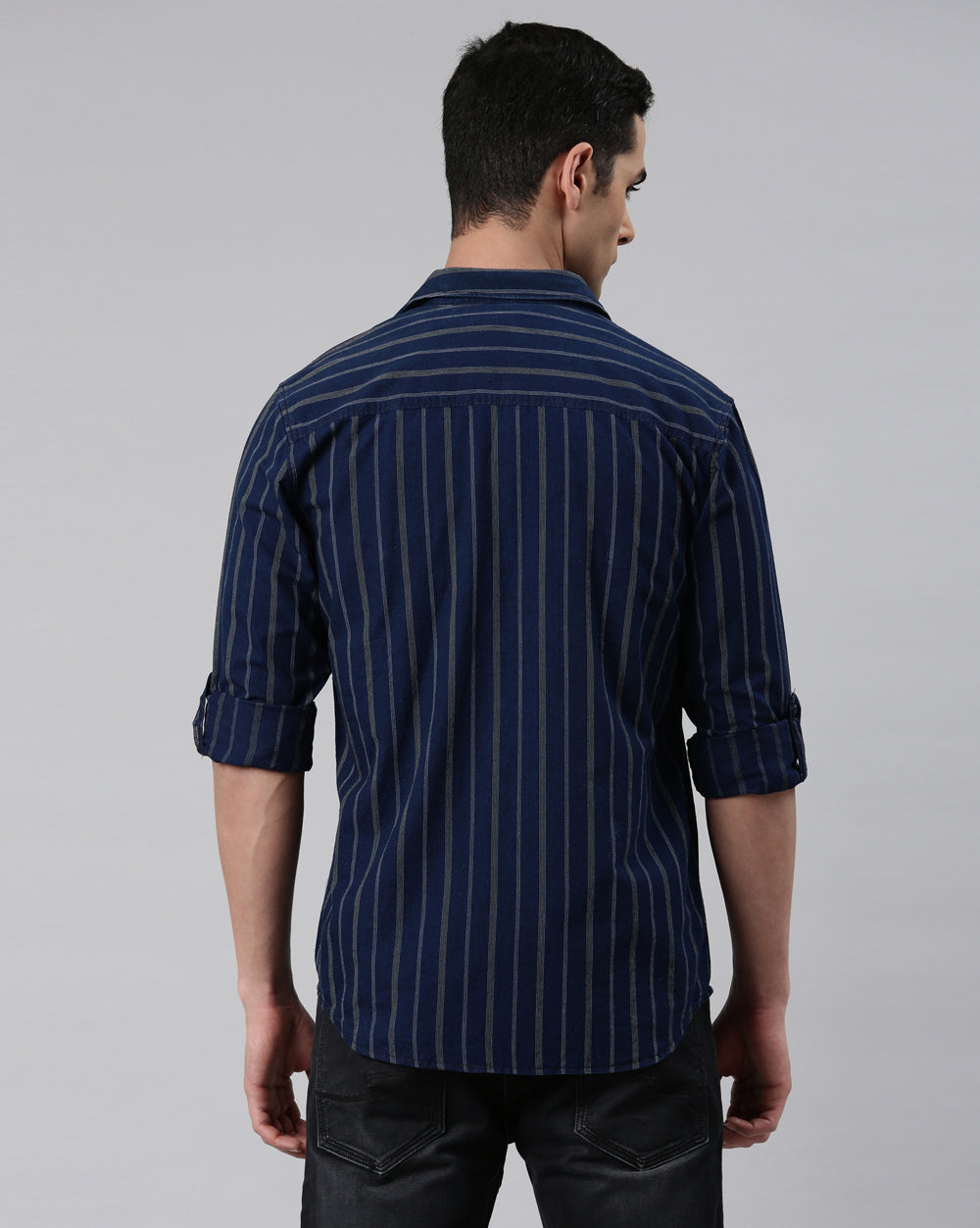 Indigo Double Pocket Striped Shirt