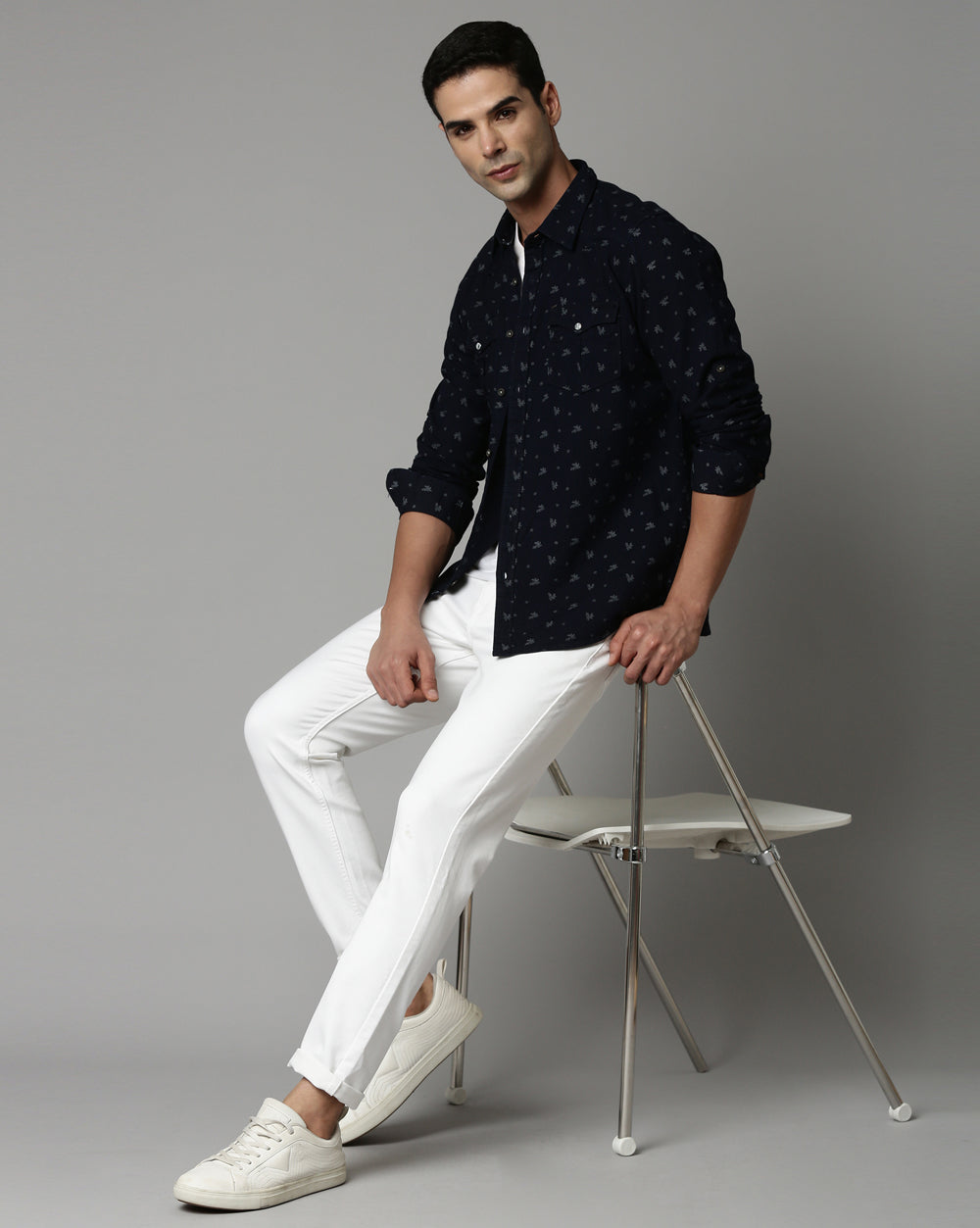 Shop Indigo Double Pocket Printed Shirts Full Sleeves Online