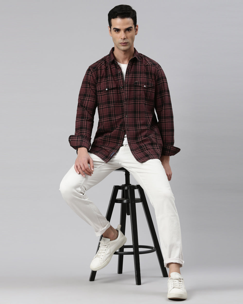 Swing Grey Windowpane Checkered Shirt
