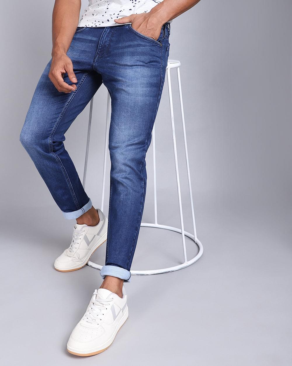 Mid Blue Ankle Fit Jeans For Men