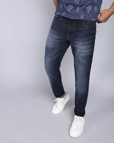 Super Slim Fit Jeans-Mild Washed Dark Blue