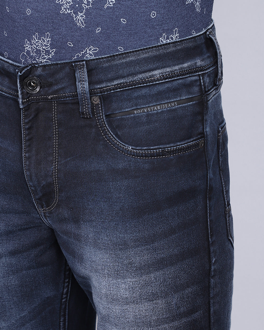 Super Slim Fit Jeans-Mild Washed Dark Blue