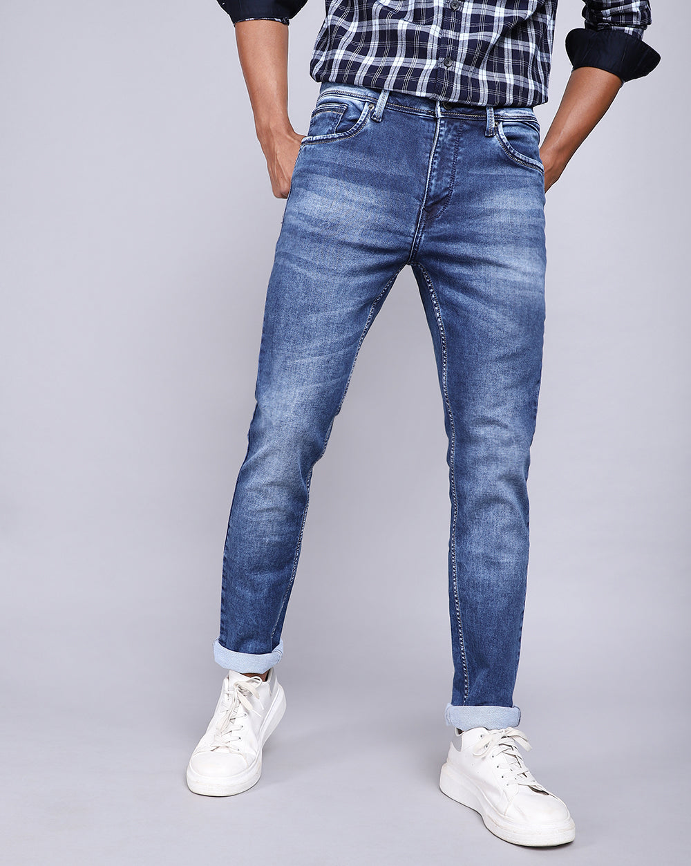 Super Slim Fit Jeans-Washed Mid Blue