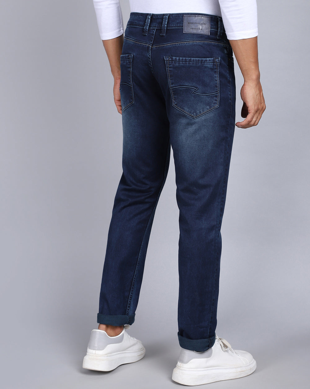 Dark Blue Tailored Fit Jeans For Men