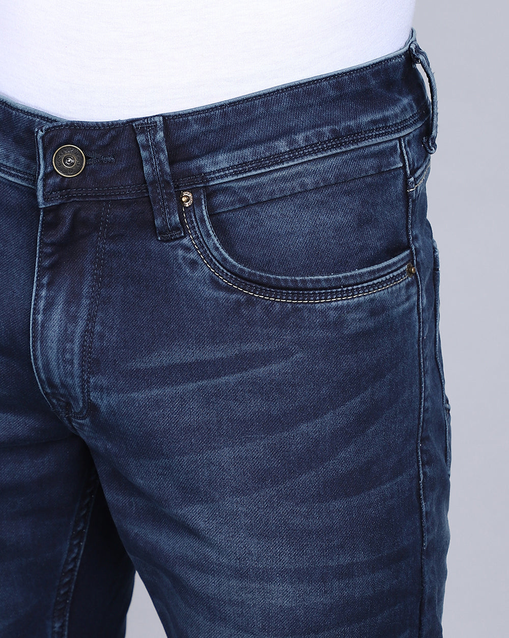 Dark Blue Tailored Fit Jeans For Men