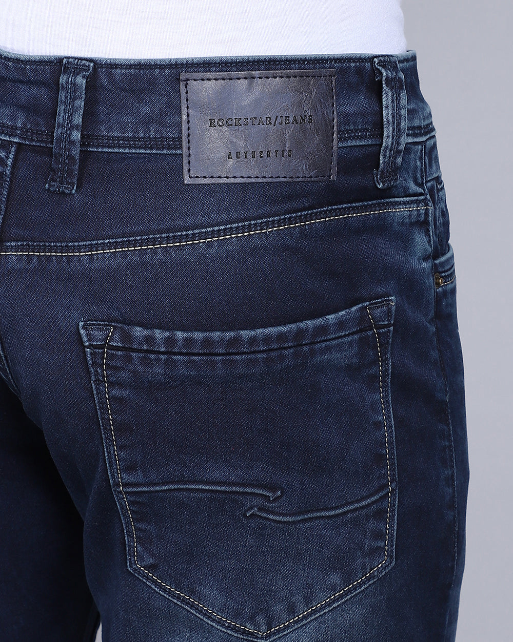 Dark Blue Tailored Fit Jeans For Men