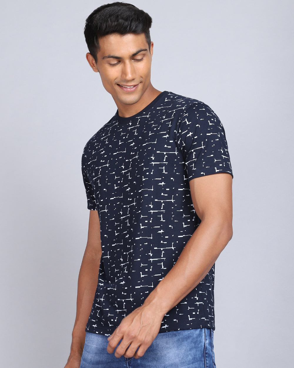 Crew Neck Aop T-Shirt Red Melange,Navy Blue