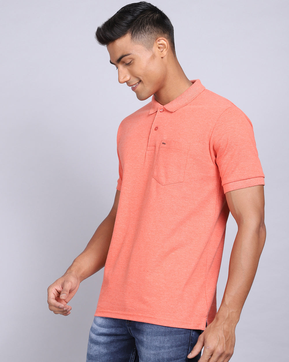 Regular Fit 2 Button Polo T-Shirt Orange Melange