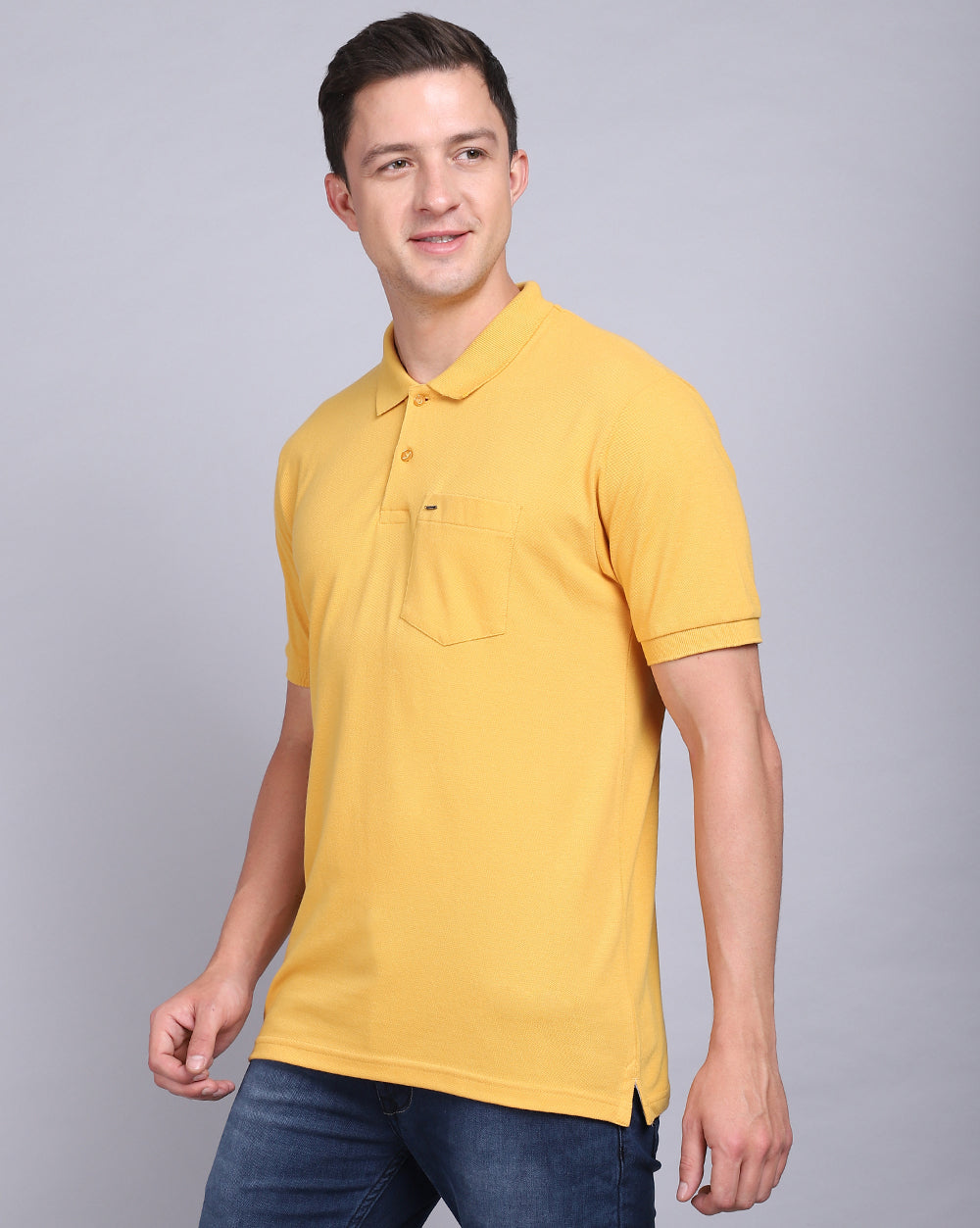 Regular Fit 2 Button Polo T-Shirt Mustard