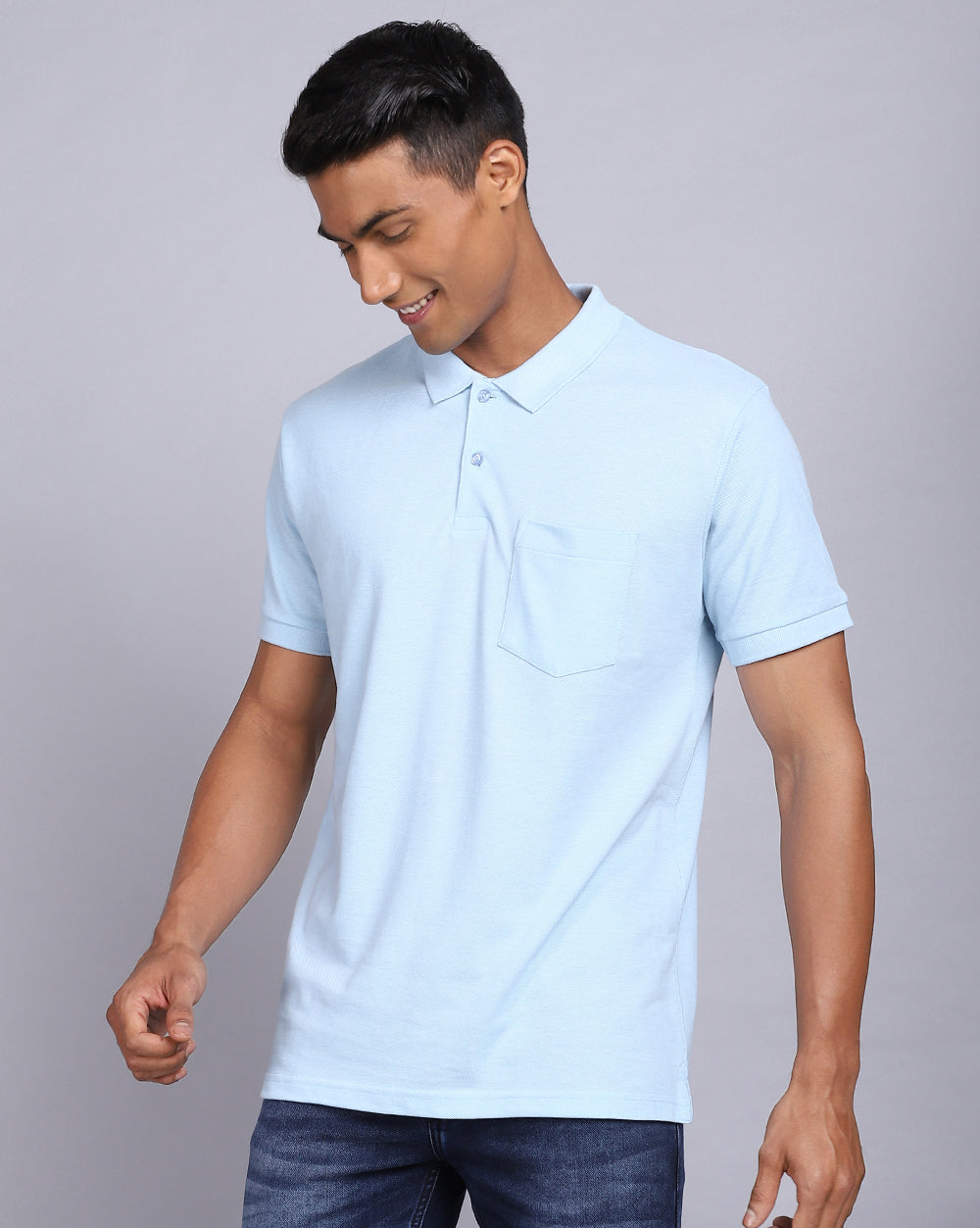 Regular Fit 2 Button Polo T-Shirt Sky Blue