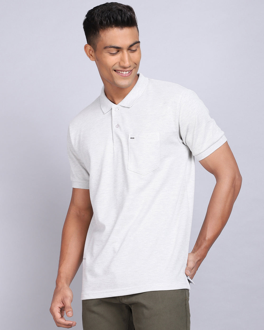 Regular Fit 2 Button Polo T-Shirt Acru Melange