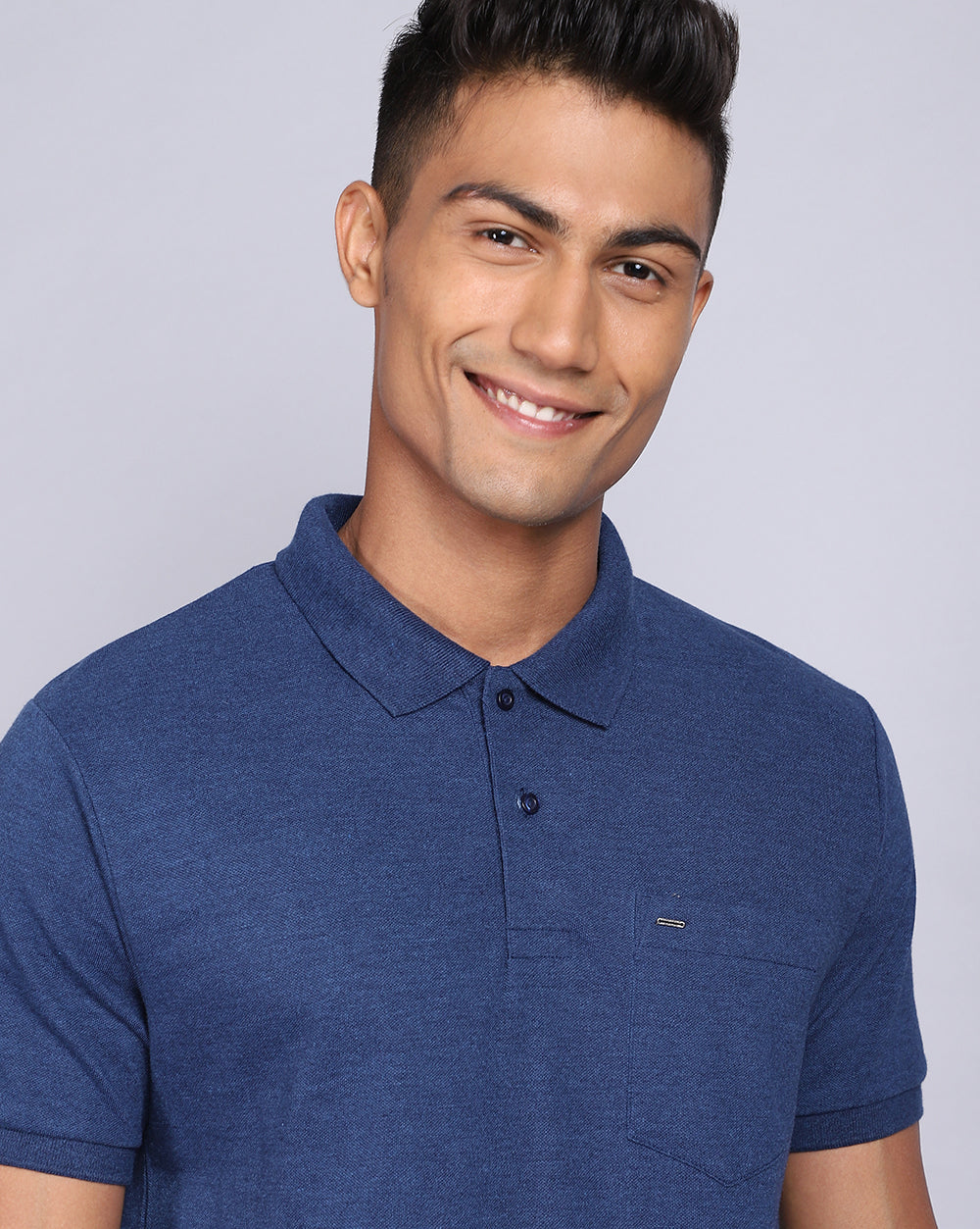 Regular Fit 2 Button Polo T-Shirt Indigo Melange