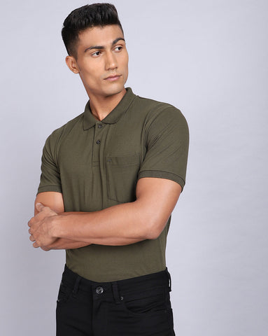 Regular Fit 2 Button Polo T-Shirt Olive