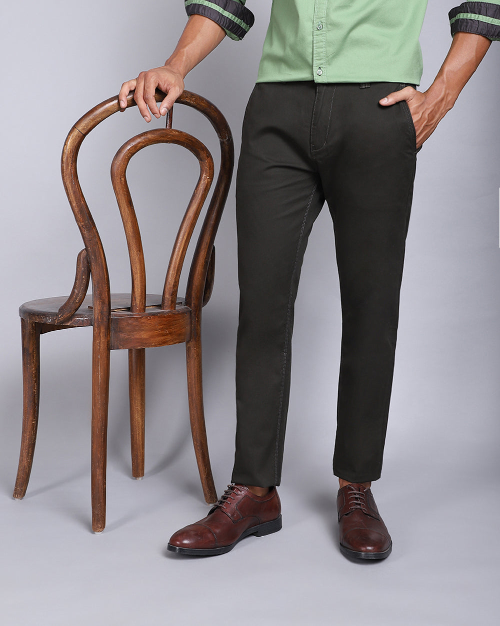 Olive Colored Slim Fit Trouser For Men