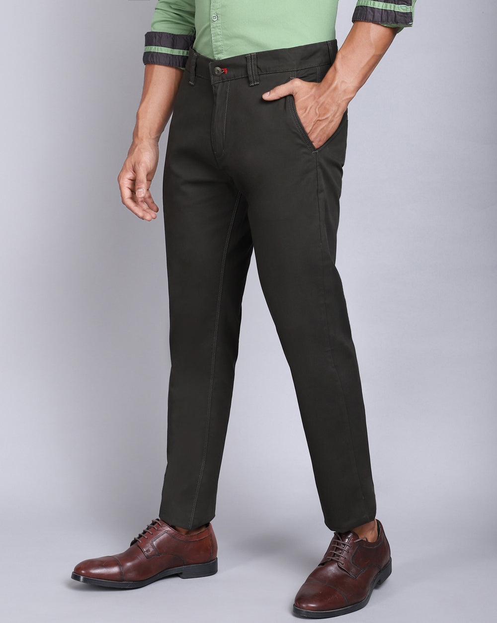 Olive Colored Slim Fit Trouser For Men