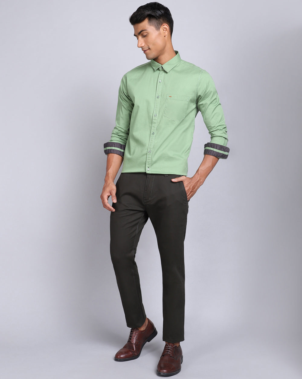 Olive Colored Slim Fit Trouser For Men