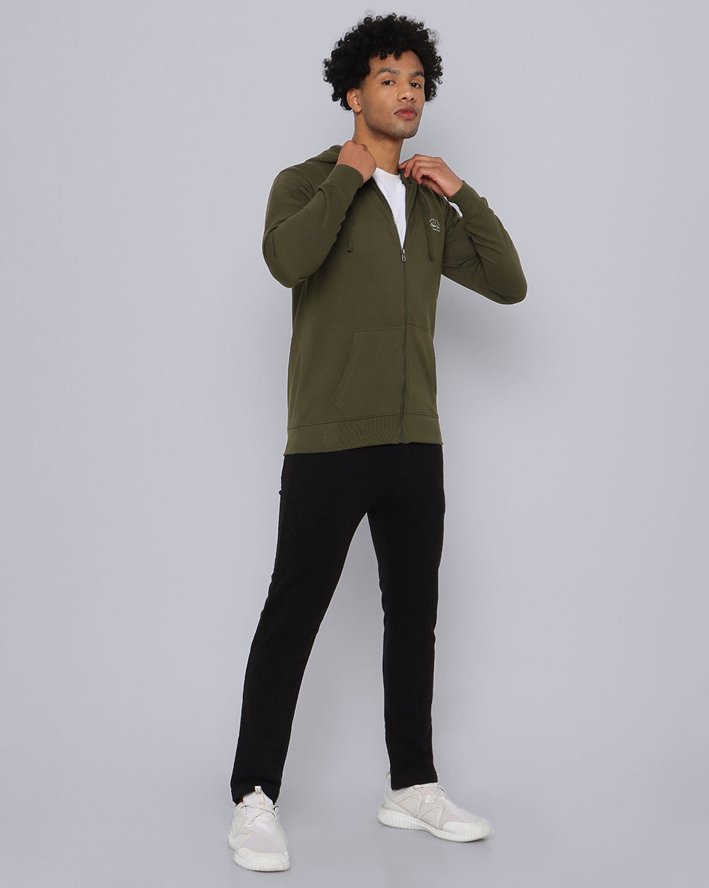 Solid Hooded Sweatshirt-Olive