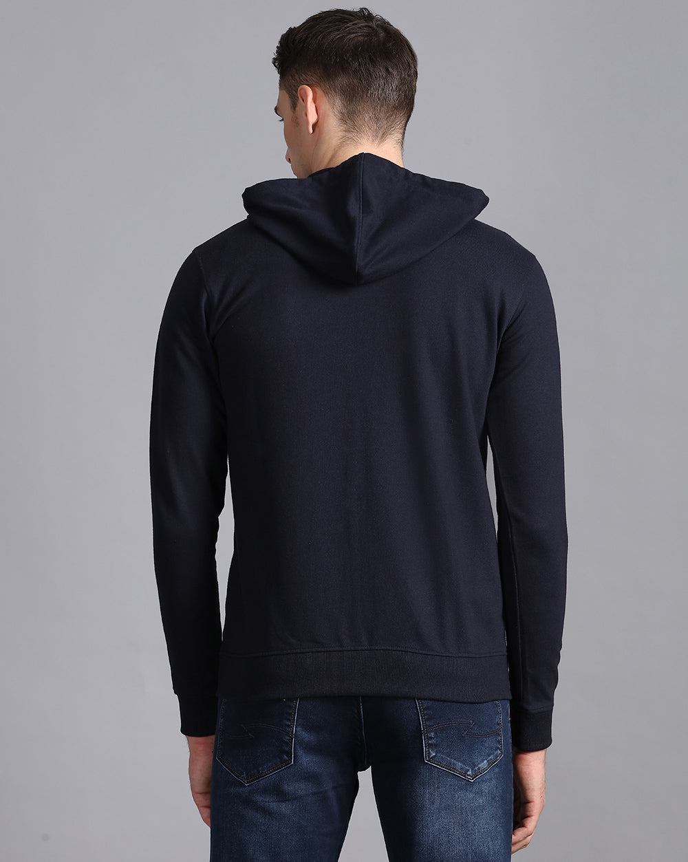 Solid Hooded Sweatshirt-Navy