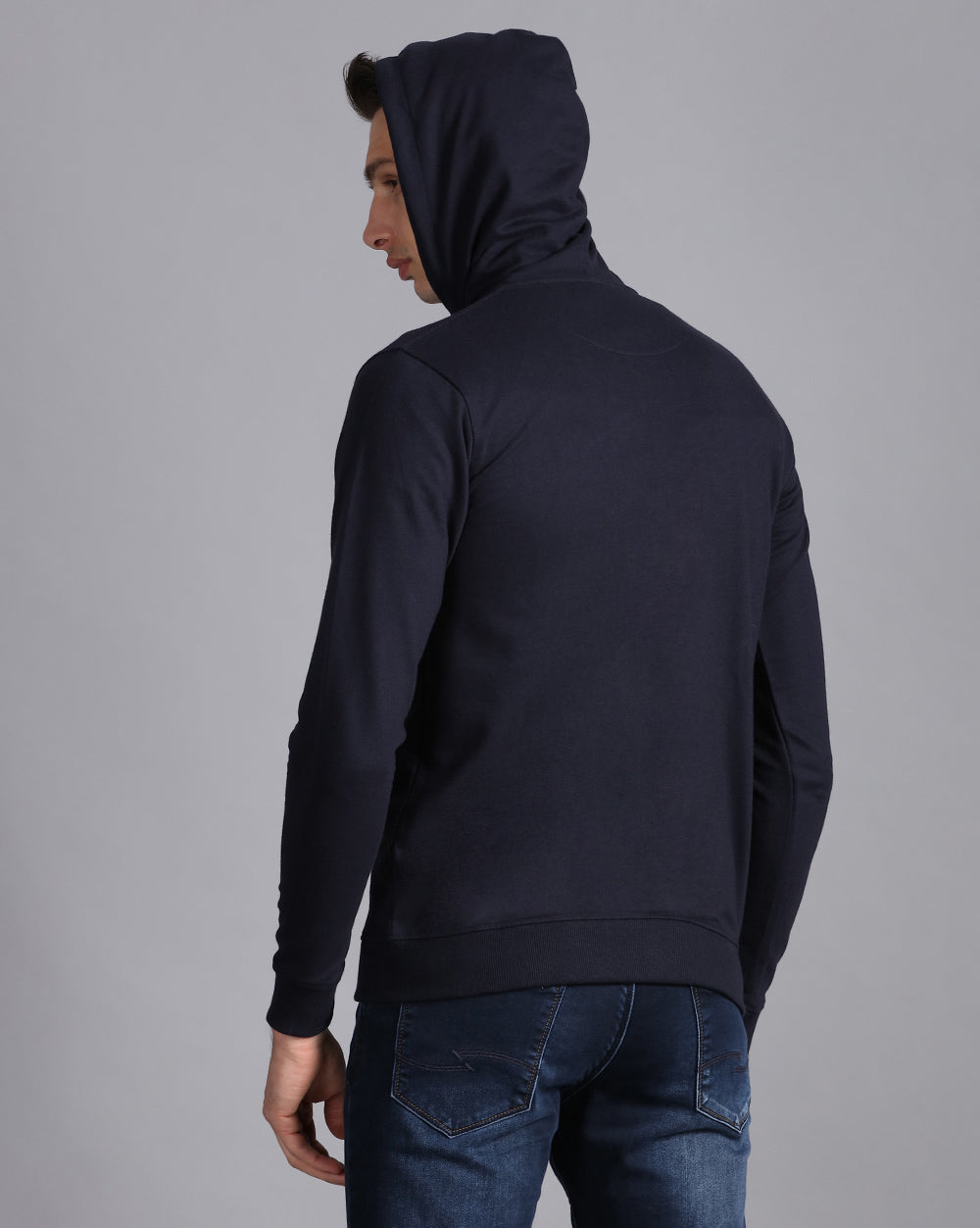 Solid Hooded Sweatshirt-Navy