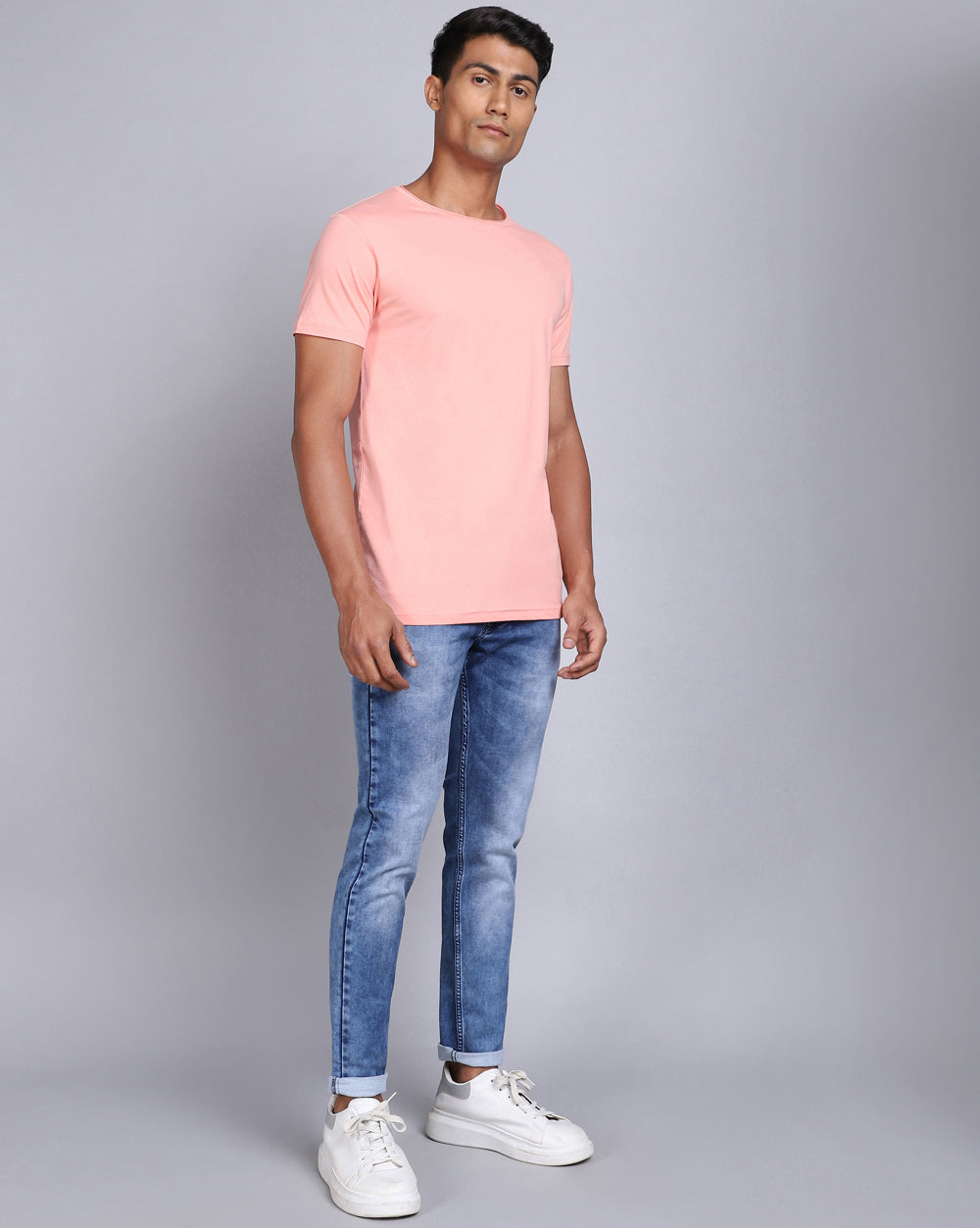 Crewneck Comfort Strech T-Shirt-Light Pink