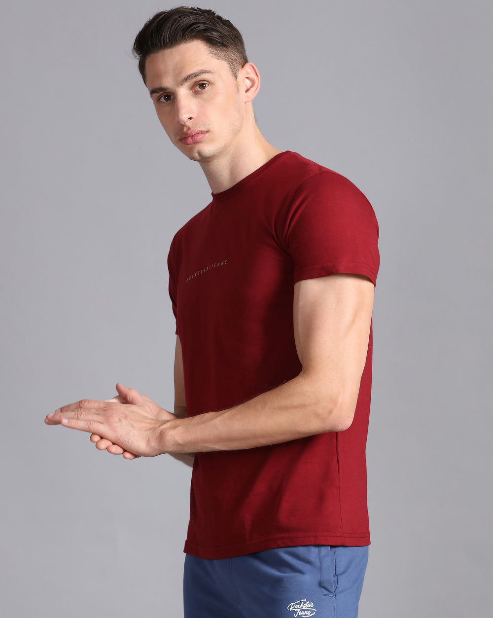 Crewneck Combo T-Shirt Maroon,Grey