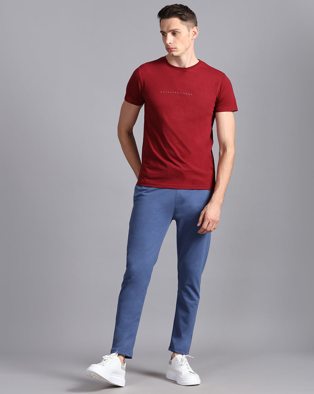 Crewneck Combo T-Shirt Maroon,Grey