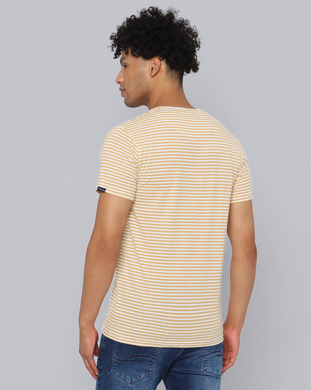 Crewneck Slim Fit Striped T-Shirt Mustard