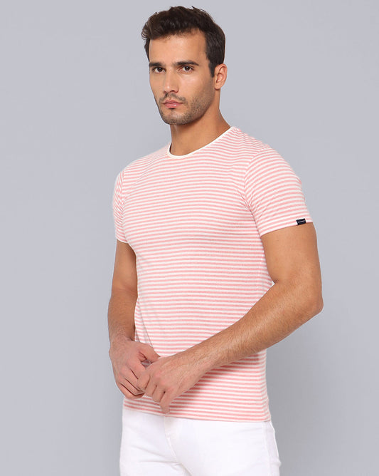 Crewneck Slim Fit Striped T-Shirt Pink