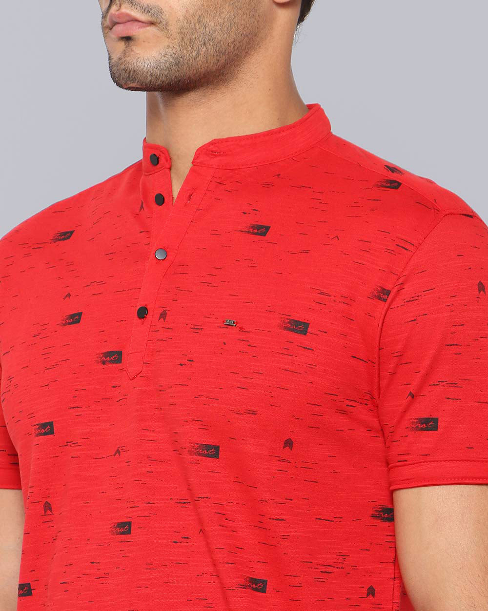 Printed Knit Casual Kurta-Red
