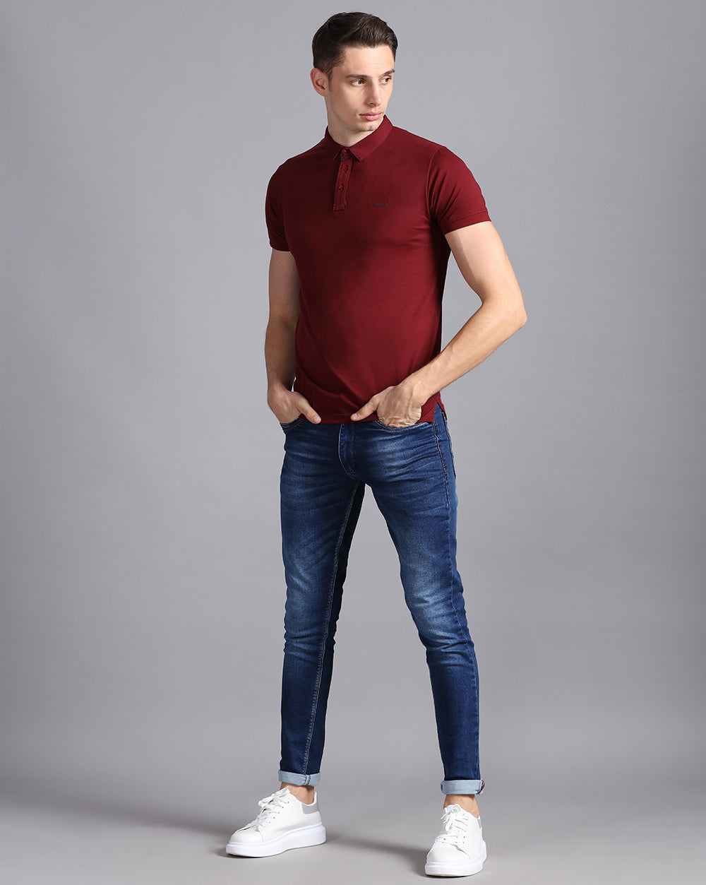 Buy Slim Fit Strech Polo Red T Shirt For Men Online