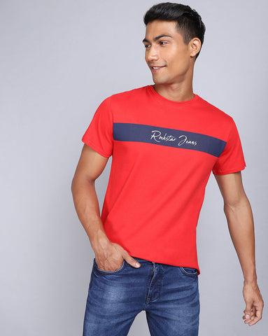 Crew Neck Printed T-Shirt-Red