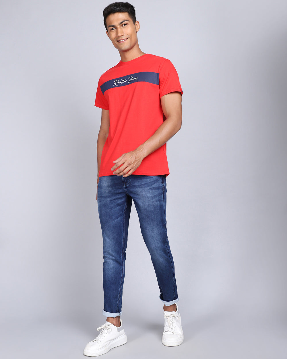 Crew Neck Printed T-Shirt-Red
