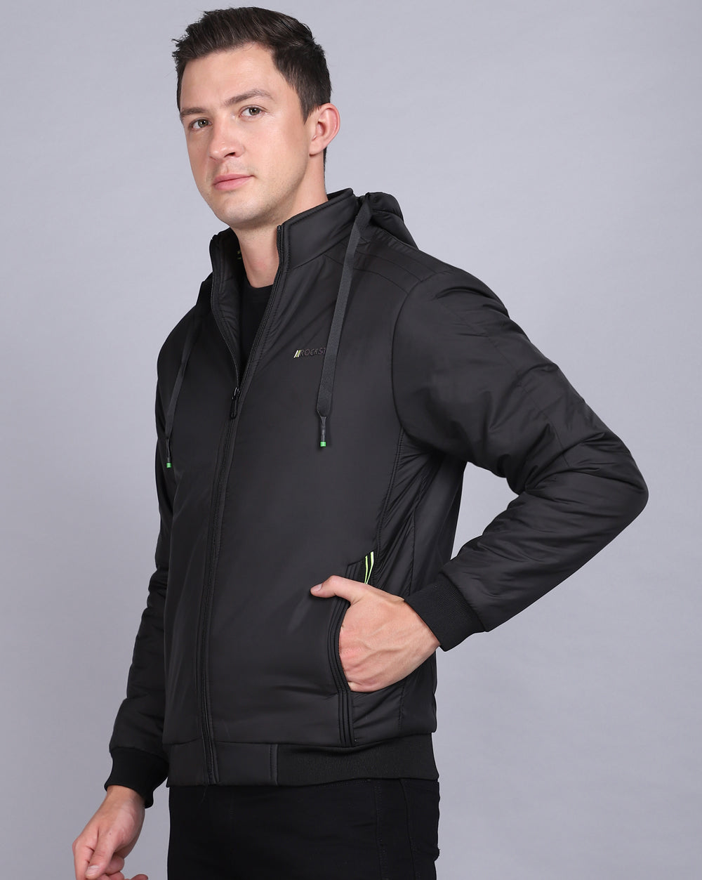 Solid Hooded Jacket-Solid Black