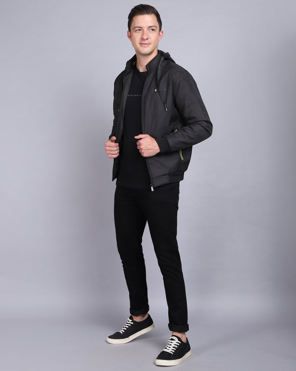 Solid Hooded Jacket-Solid Black
