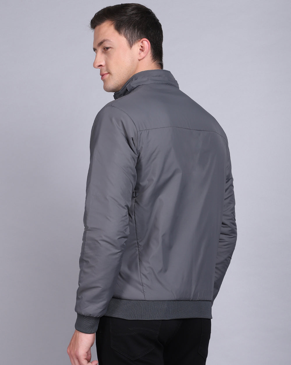 Solid Hooded Jacket-Grey