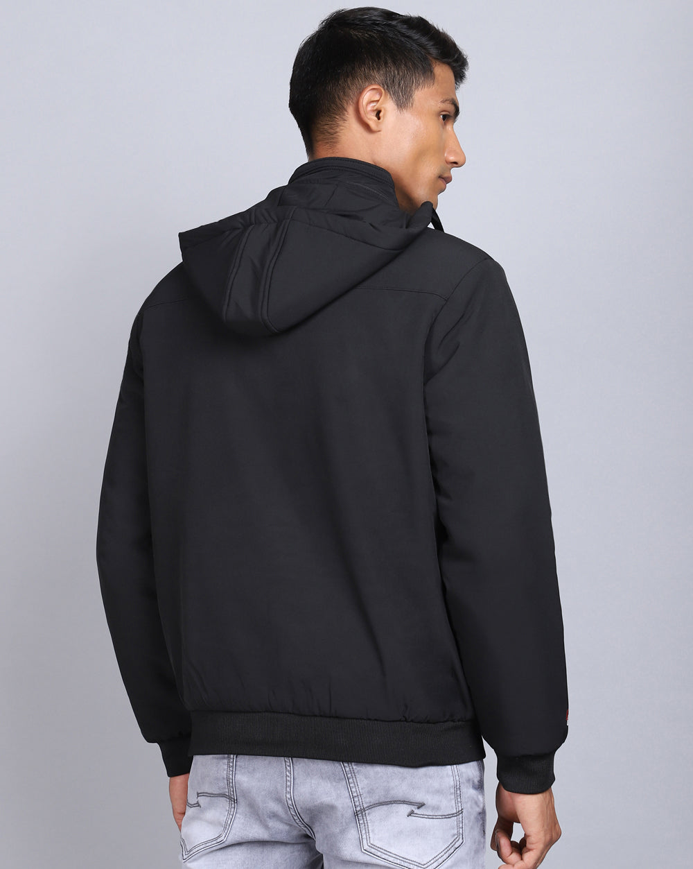 Solid Hooded Jacket-Coal Black