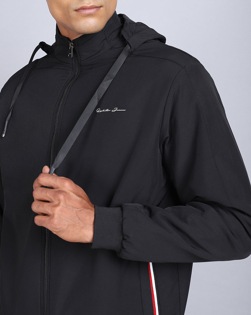 Solid Hooded Jacket-Coal Black